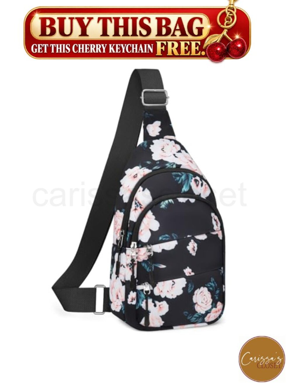 ✨ Tuwubi Crossbody Sling Bag Oxford Fabric Floral Print 5 Zipper Pockets Hiking